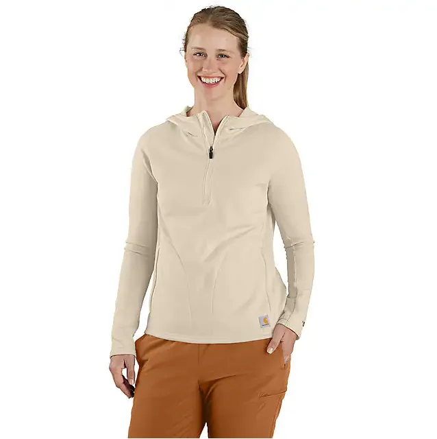 Women's Carhartt Force Relaxed Fit Half-Zip Hooded T-Shirt - Oat Milk