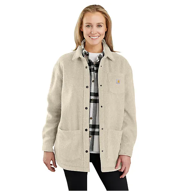 Women's Loose Fit Brushed Fleece Shirt Jacket - Oat Milk Heather