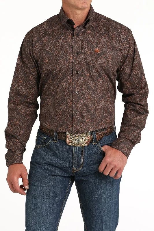 Men's Paisley Print Button-Down Western Shirt - Brown - (MTW1105819)