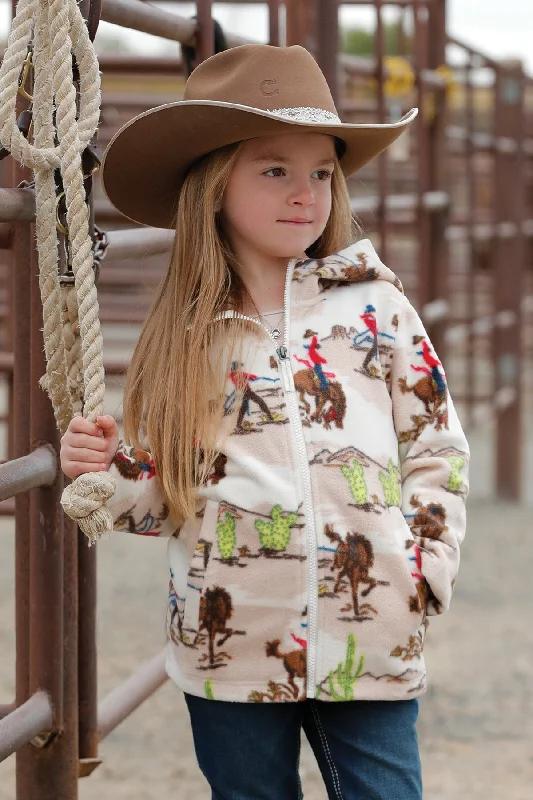 Girl's Cowboy Print Fleece Hoodie (Match Mom) - Cream - (CWK8960001)