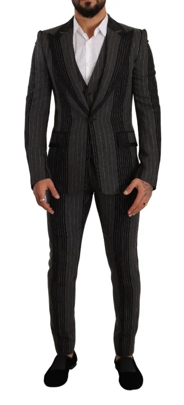 Dolce & Gabbana Elegant Striped Three-Piece Men's Suit