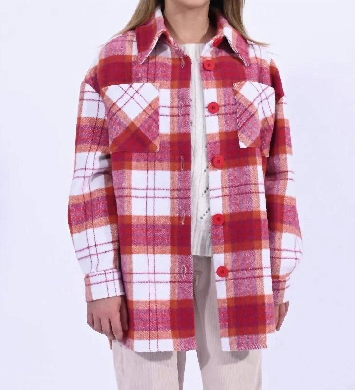 Girl Checked Overshirt-Shacket In Pink