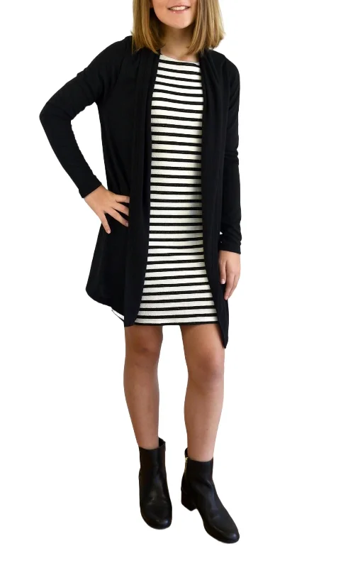 Girls Duster Cardigan In Black