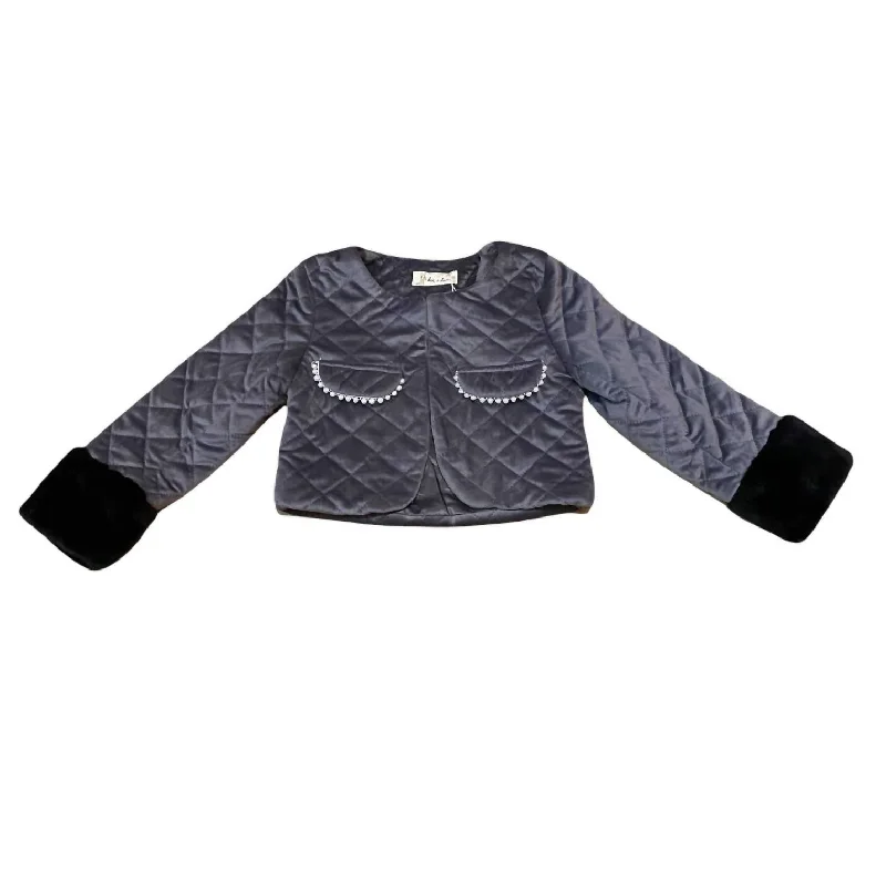 Kids Quilted Pearl Jacket In Grey