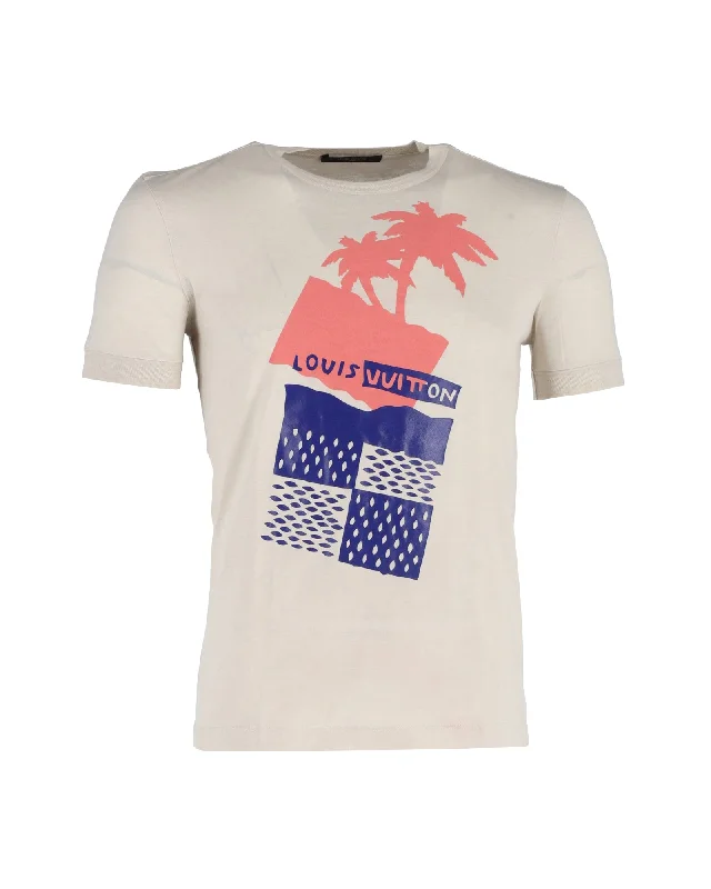 Louis Vuitton Palm Tree Logo T-Shirt in Beige Cotton