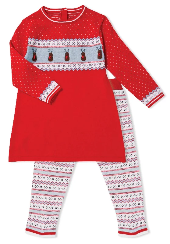 Girls Pom Pom Tunic And Legging In Red