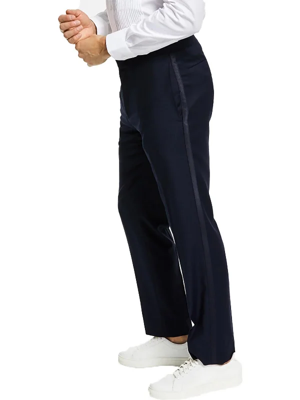 Mens Slim Fit Flat Front Suit Pants